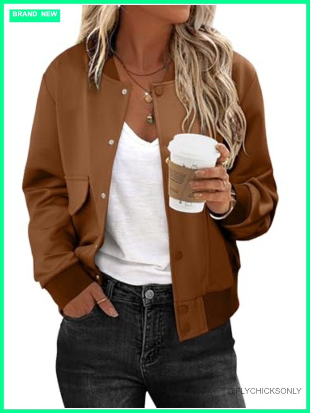 Women's Zip Up Cropped Bomber Jacket Long Sleeve Button Down Sweatshirt with